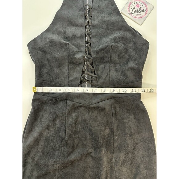 SELFIE LESLIE Helena Halter Dress Suede Mini Lace Up Sleeveless Fitted XS S NEW - Picture 6 of 16